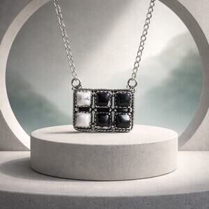 White Buffalo Turquoise Cluster Sterling Necklace18-20” Gift Boho Southwestern